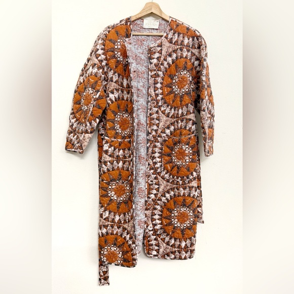 Ulla Johnson Quilted Marta Coat Bohemian Statement Outerwear Brown/ Cream Sz M - Picture 12 of 16